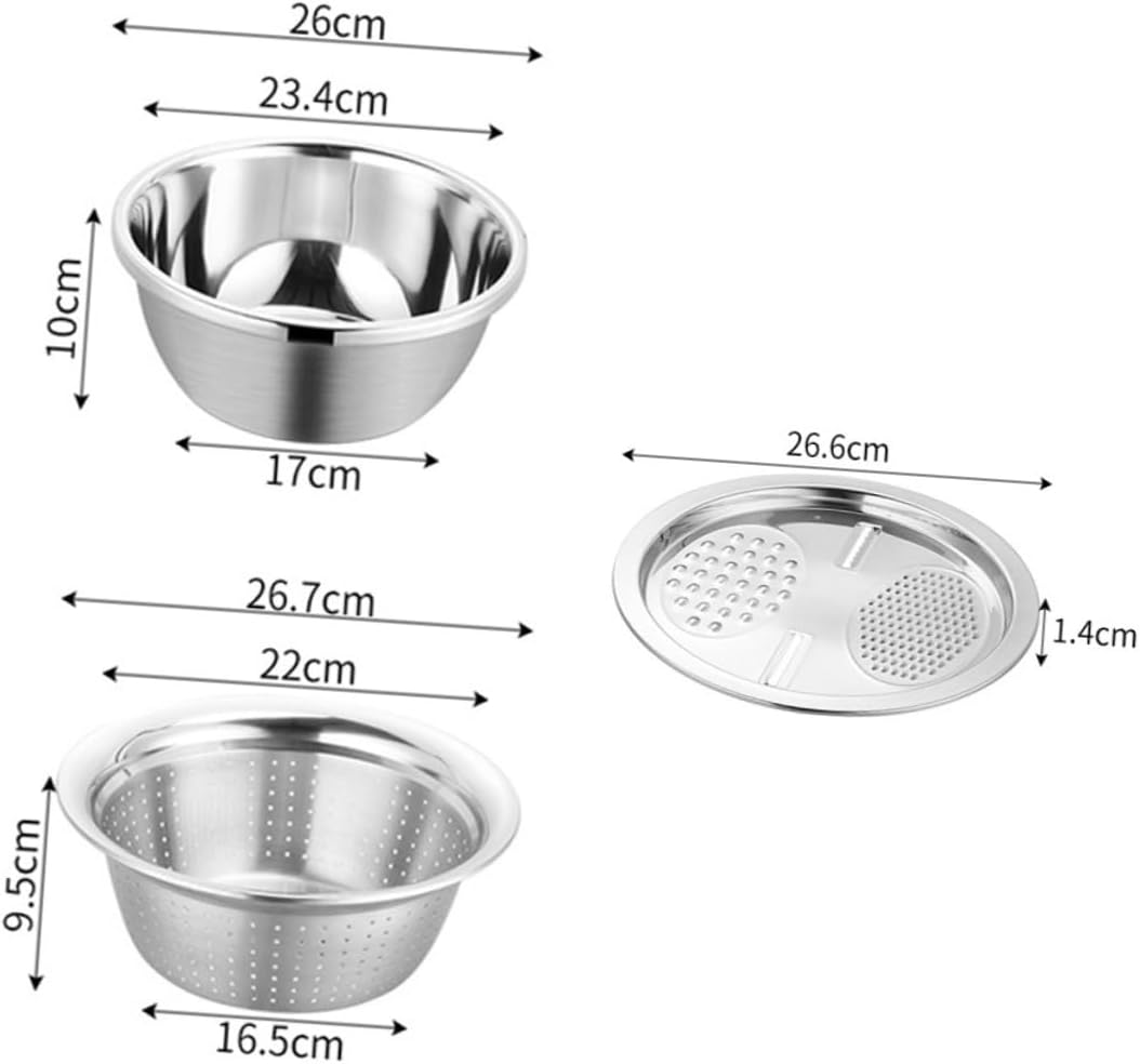 1set Stainless Steel Multifuntional Strainer and Vegetable Grater Set Ergonomic Design for Efficient Slicing Thickened Colander Basin for Kitchen and Restaurant Use