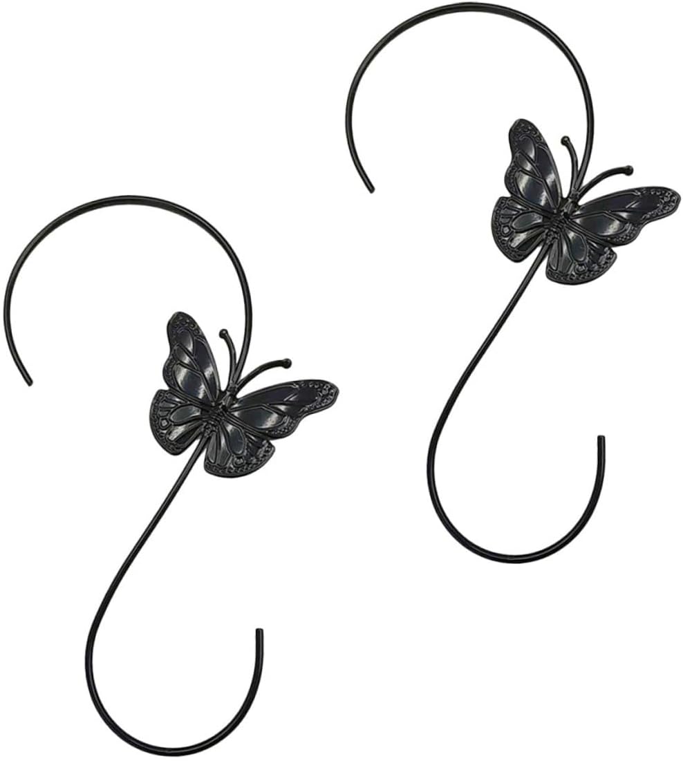 Ciieeo 12-inch Butterfly S-Hook Plant Hanger Black 2pcs Outdoor Bird Feeder Hanger for Hanging Flower Pots and Garden Décor