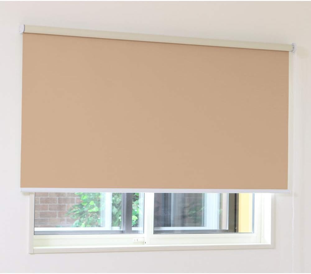 オーダー ロールスクリーン 1級遮光 断熱 防音 アゲインスト ライトブラウン 幅167&times;丈110cm 左操作