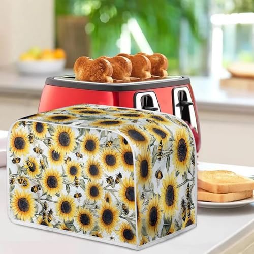 Image of Talayituse Sunflower Bee Print Toaster Cover 4 Slice Wide Slot, Lightweight Bread Maker Cover Dust Protection Washable Appliance Bag, M