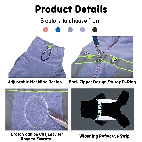 BT Bear Fleece Coat for Dogs,4-Legs Full Body Jacket with D Ring,Adjustable Jumpsuit Zipper Closure,Warm Winter Clothes Cold Weather Coats for Small Medium Dogs(M,Purple) - Image 4