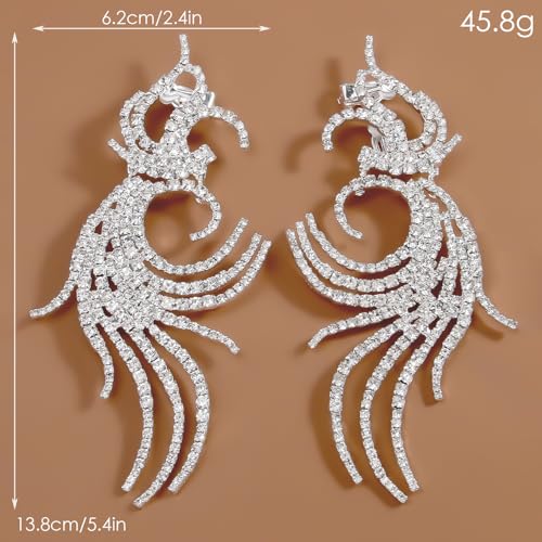 Large Silver Rhinestone Clip On Earrings For Women Dressy Oversized Crystal Statement Earrings Trendy Jewelry (Silver)3