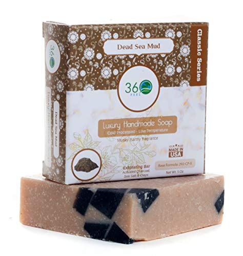 360Feel Dead Sea Mud Soap -5Oz Castile Handmade Soap Bar -Activated Charcoal, Sea Salt, Clay Exfoliant- Essential Oil Natural Soaps- Anniversary Wedding Gifts- Gift Ready #TOP3