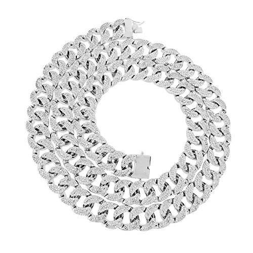 Master Of Bling Rhodium Plate Mens Necklace Miami Cuban Simulated Diamonds 30 Inch