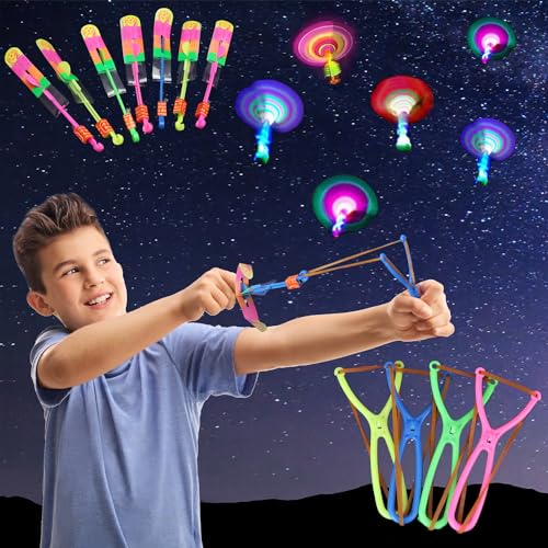 Helicóptero Vuelo Juguete, 30 Piezas LED Lanzador de Cohetes para Niños Noche Volando Juguete Juguete De Tirachinas Juguete de Luminosos para Actividades y Juegos al Aire Libre