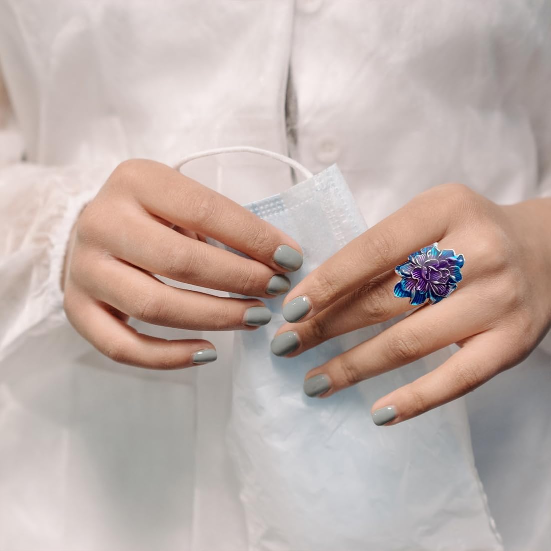 Handmade Big Resin Enamel Flower Ring,Adjustable Open Silver Wide Cocktail Party Gypsy Hippie Floral Ring for Women - Image 4