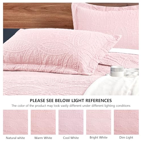 Love's cabin Twin Quilt Set Pink Bedspreads - Soft Bed Summer Lightweight Bedspread Comforter - Modern Style Coin Pattern Coverlet for All Season - 2 Pieces (1 Quilt, 1 Pillow Sham)