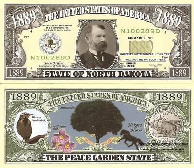 North Dakota Peace Garden State 1889 Dollar Bills X 2 ND