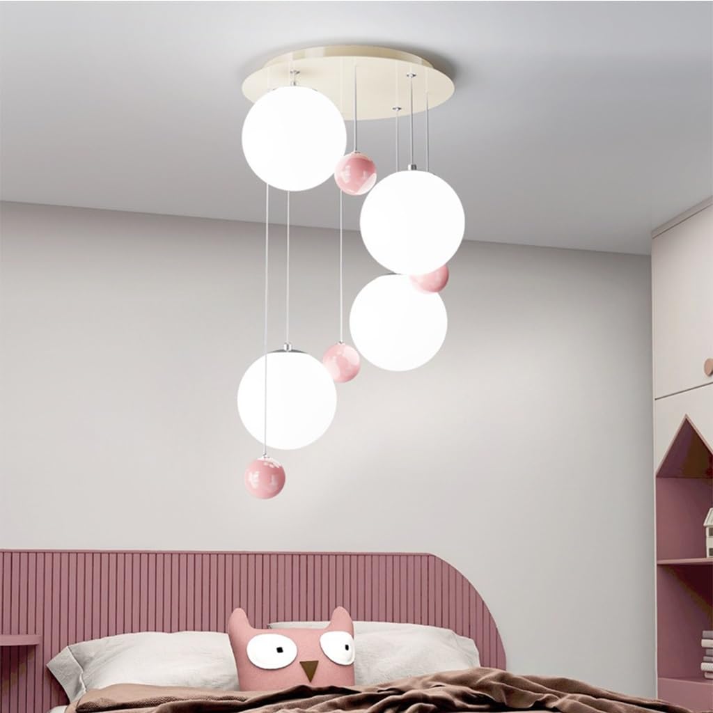 Lampa Wisząca LED Do Pokoju Dziecięcego Bilard Oświetlenie Sufitowe 40W Regulacją Jasności Wysokości Do Sypialni Dziecięcej Pokoju Dziecięcego Lampa Wisząca Nad Stołem Jadalnym(Pink)