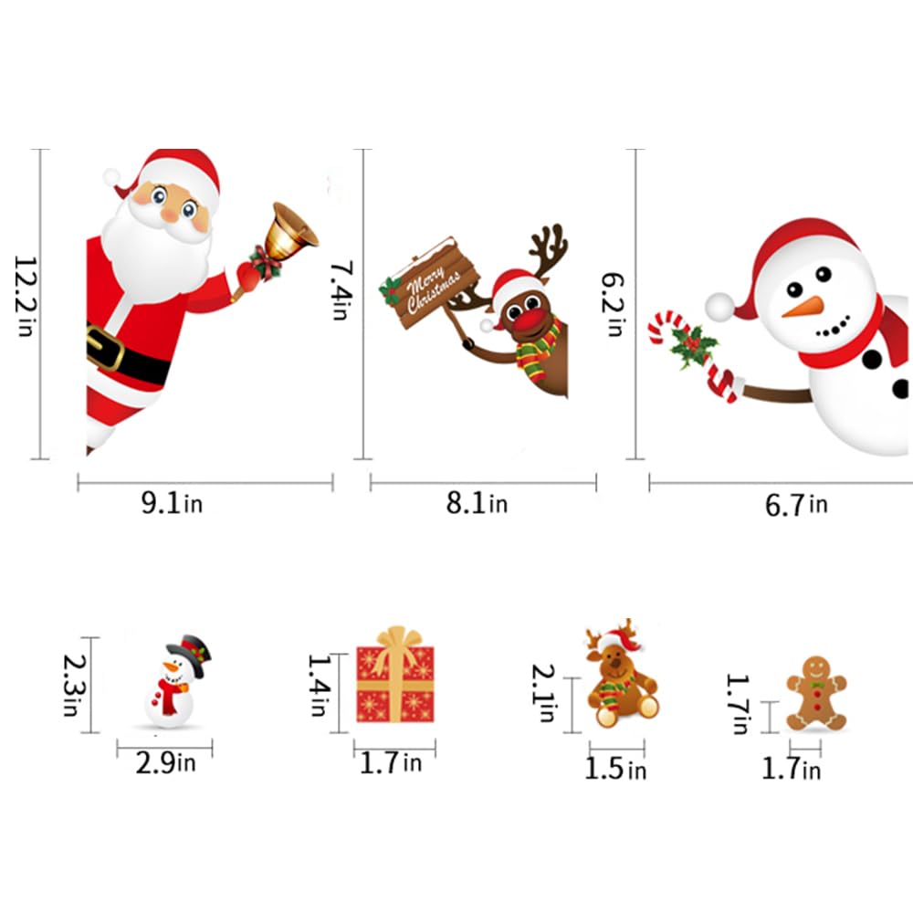 Double-Sided Christmas Window Clings, Window Decorations Stickers for Glass,Adorable Designed Decorative Window Film Christmas Snowflakes Clings with Santa Claus,Reindeer,Snowman (C)