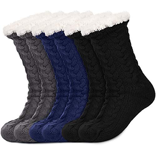 SATINIOR 3 Pairs Women's Winter Slipper Socks Soft Warm Cozy Fuzzy Fleece-lined Slipper Socks