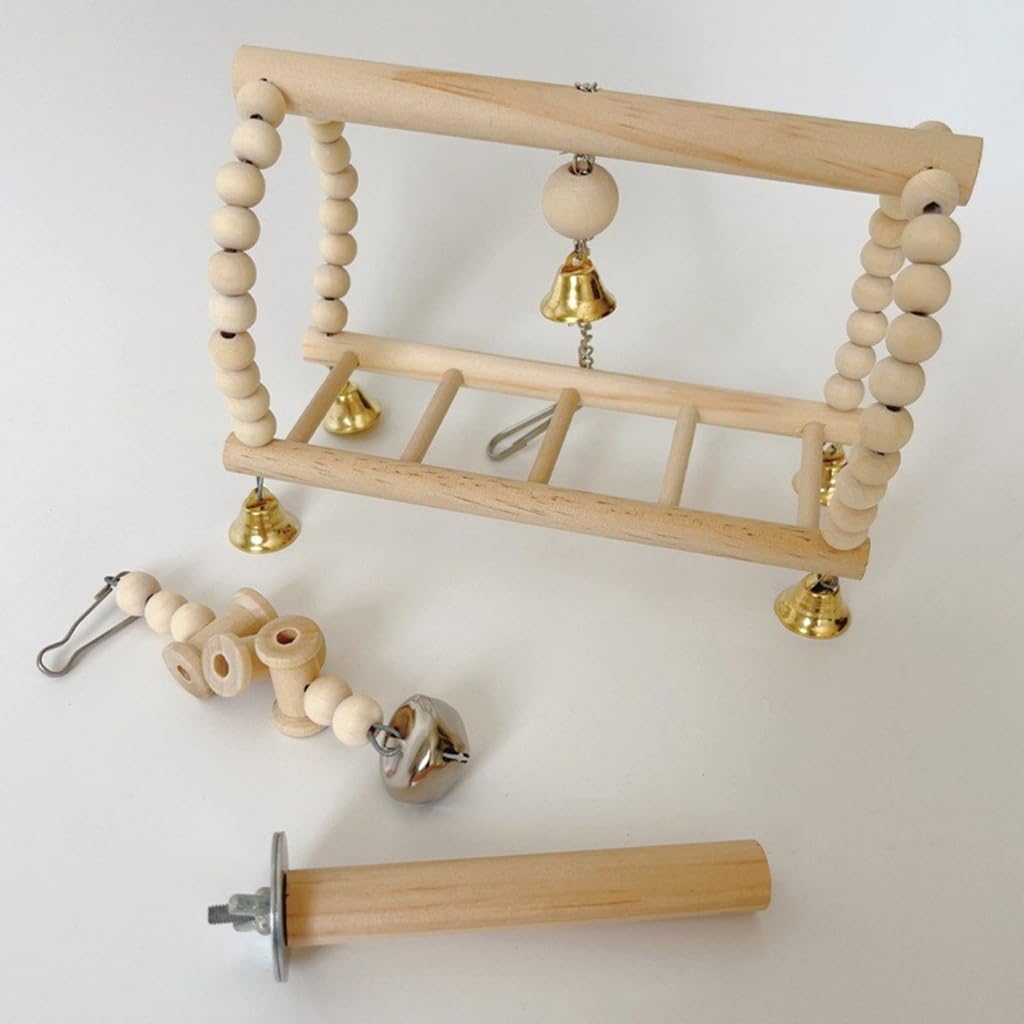 Vogelspielzeug, Vogelkäfig-Hängespielzeug, natürliches Holz, Schaukel, Papageien, Kaustange, Spielzeug, Käfigleiter, Übungsspielzeug für Kakadus, 8 Stück