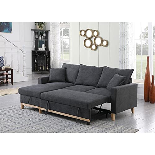Lilola Home Woven Reversible Sleeper Sectional Sofa With Storage Chaise, Dark Gray #TOP3