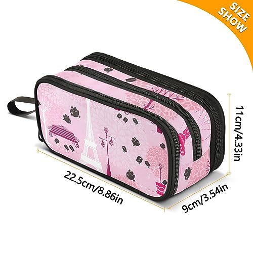 Image of ZAZYXTJ Romantic Paris Eiffel Tower Large Capacity Pencil Case 3 Compartment Pen Pouch Storage Canvas Makeup Bag for School Office Teen Girl Boy Men Women