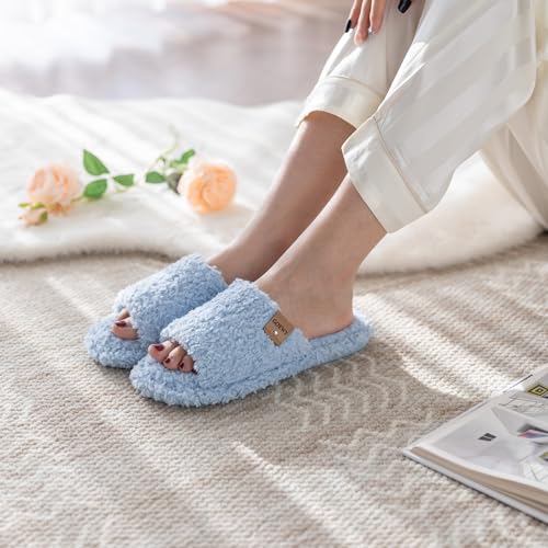 Image of GOEWY Fuzzy Open Toe Slippers for Women Indoor Cozy Memory Foam Slip On House Slides Shoes Gifts for Womens Her Mom