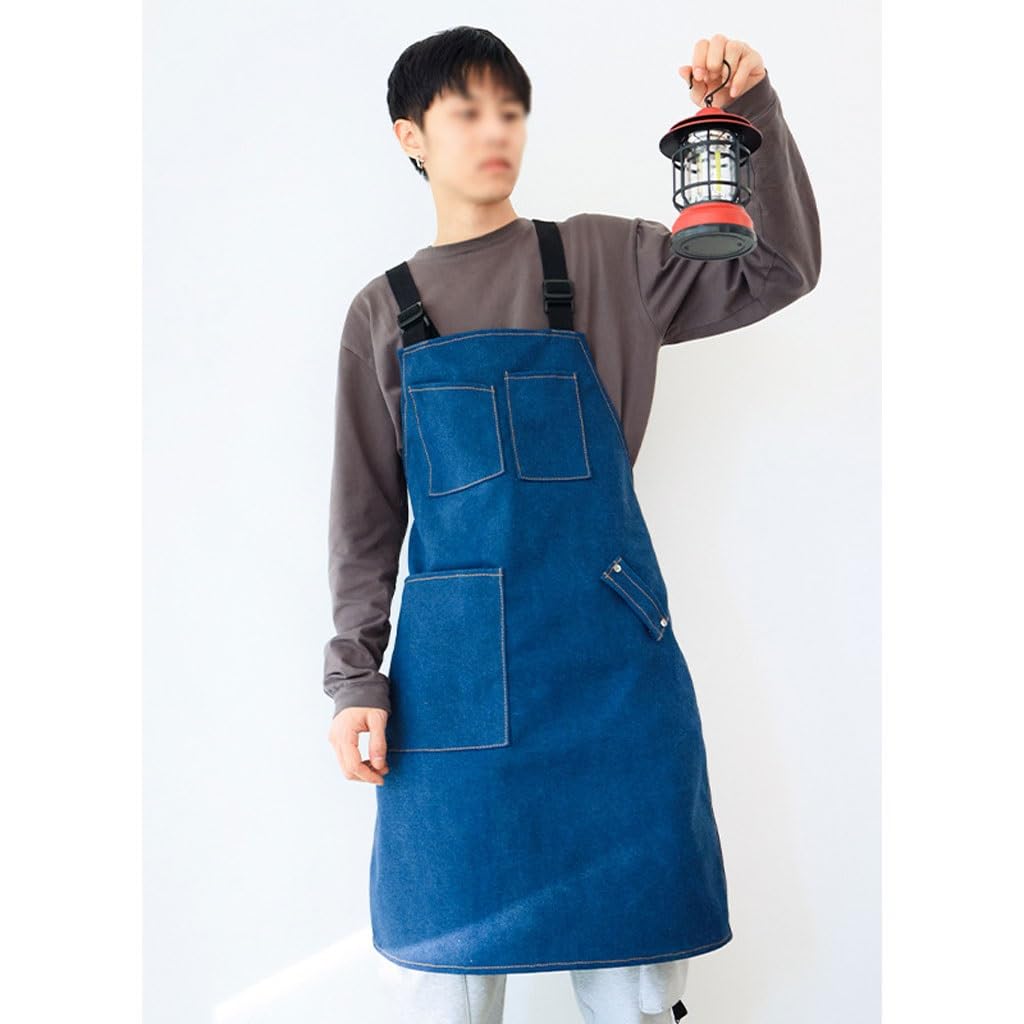 TEESONG Delantal de Chef Delantal de Lona Coreano for café, té de la Leche, barbería, Jardinero, Pintura artística, Ropa de Trabajo Gruesa for Hombres y Mujeres Delantales para Hombres(B)