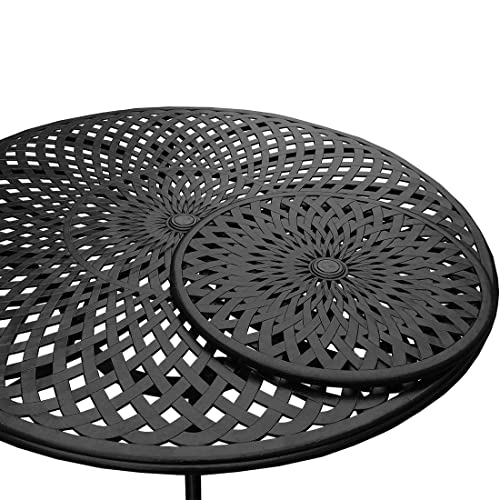Image of Oakland Living Contemporary Modern Outdoor Mesh Aluminum 59-in Large Black Round Patio Dining Table with Lazy Susan