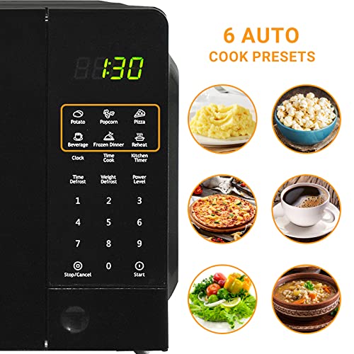 Techomey 0.7 Cu.ft Countertop Microwave Oven With Child Lock, 700W Small Microwave Ovens With Removable Turntable Push Button Door, 6 Auto Menus, Black #TOP2