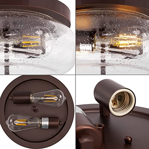 Darkaway Oil-Rubbed Bronze Ceiling Light Fixtures, Indoor Outdoor Flush Mount Ceiling Light With Seeded Glass Shade For Farmhouse Hallway Kitchen Bedroom Porch Living Dining Room #TOP2