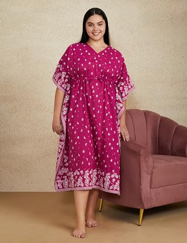 Image of Amazon Brand - Myx Women Cotton Maxi Length Kaftan Nightdress |Casual | Loose Fit (Available in Plus Sizes)