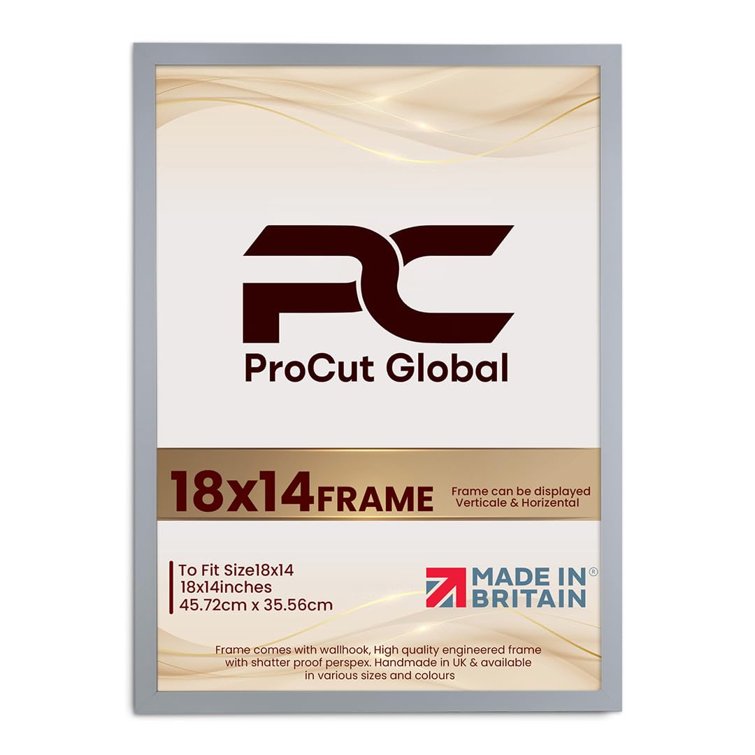 Procut Global 18X14 Light Grey Picture Frames - Modern Wooden Photo Frame with Shatterproof Perspex for Wall or Tabletop - Perfect for Posters, Certificates, Prints - Sizes & Colors Available