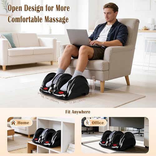 Image of Foot Massager with Heat, Shiatsu Foot Massager for Circulation and Pain Relief and Heat Therapy, Ankle, Calves and Feet Massage with Deep Kneading Rolling, Gifts for Women Men Mother Father, Black