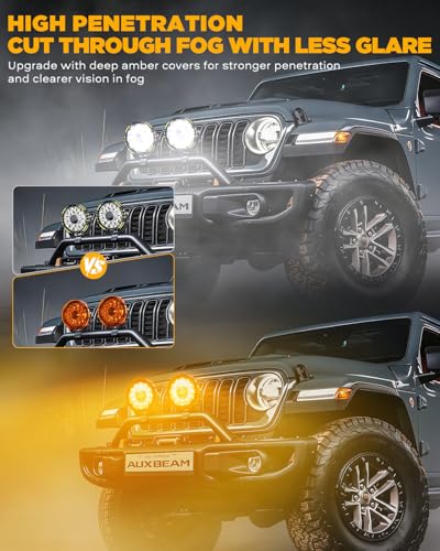 Image of Auxbeam 7 Inch Deep Amber Light Covers for 360-PRO /RAY-L Series, 2300K Dark Amber Tint Round Off-Road Light Lens Cap, Light Bar Covers for Fog Rain Dust Snow, 2 Packs