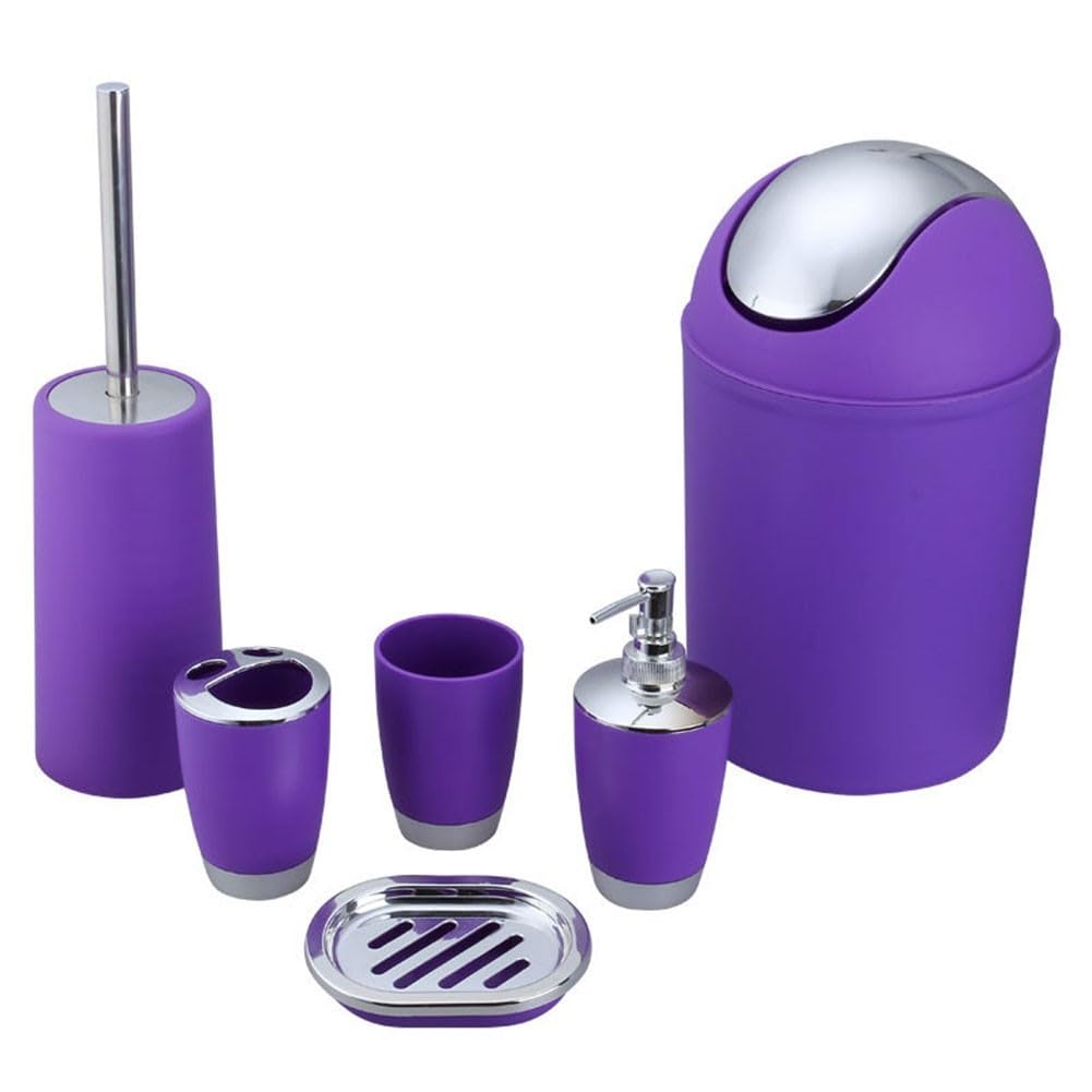 ReachMall Juego de 6 accesorios de baño de plástico moderno y limpio para cepillo de dientes, dispensador de jabón, vaso, plato, cepillo para el hogar, hotel
