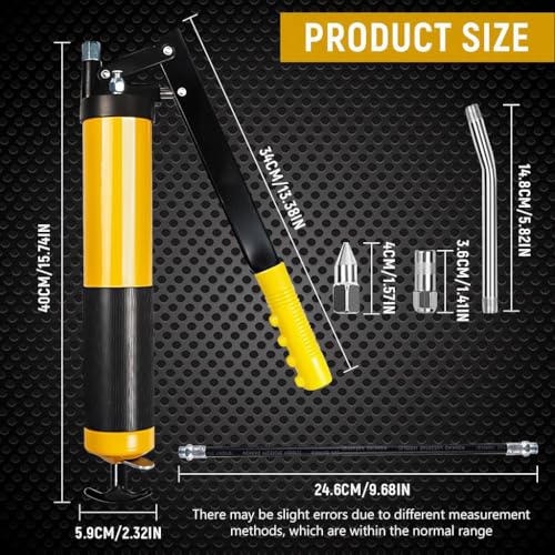 Image of Heavy Duty Grease Gun Kit-Professional Hand Lever Grease Pump with Flex Hose,Rigid Pipe,Coupler Sharp Nozzle,10000 PSI High Pressure Grease Applicator for Automotive,Tractor,Harvester & Industrial Use