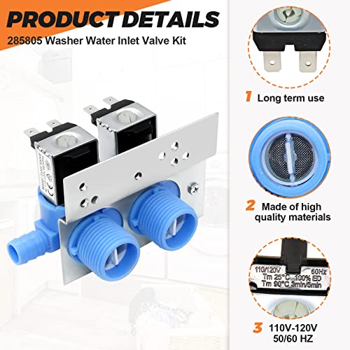 𝟮𝟬𝟮𝟱 𝙐𝙥𝙜𝙧𝙖𝙙𝙚 285805 Washer Water Inlet Valve with Mounting Bracket - Suitable for Whirlpool Kenmore Kitchen-Aid Washer - Replaces 292197 3349451 3354565 KAWS850JQ4 LSQ8243HQ0 7MLSC9545JQ2 - Thumbnail 2