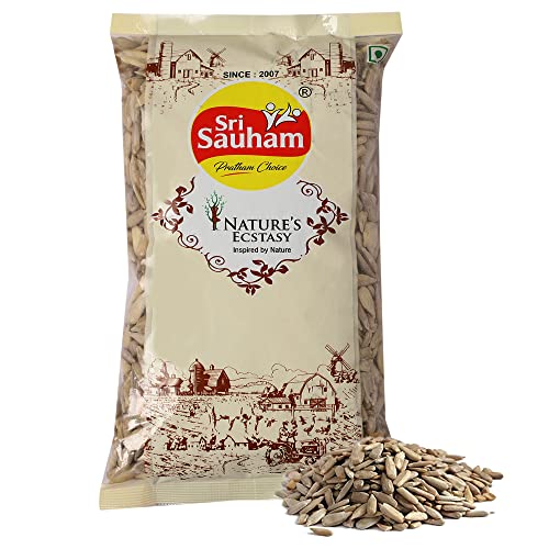 Image of Sri Sauham 100% Natural Roasted Sunflower Seeds - 200 Gram | Preservative-Free & Edible Surajmukhi Ke Beej | Protein-Rich Vegan Diet Food | High Fibre Nuts for Eating & Cooking | Healthy Source of Iron