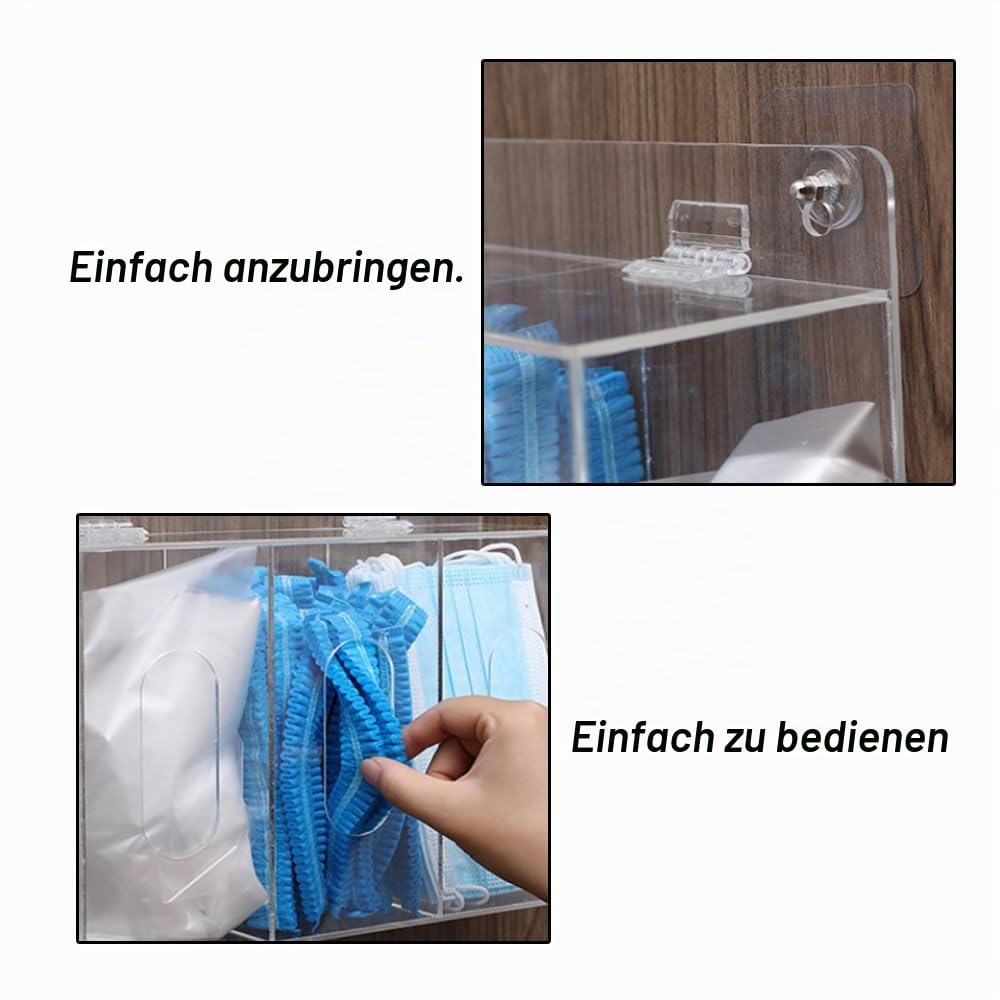 SagaSave Gesichtsmaskenspender, Acryl Einweg-Gesichtsmaske und Handschuhspender Box Halter mit Deckel, Wandhalterung Aufbewahrungsbehälter für Handschuhe, Schuhüberzüge, Haarnetze (S)