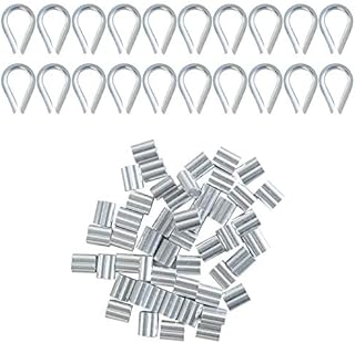 70 Pcs Wire Rope Thimble Sets, Stainless Steel Thimble & Wire Rope Aluminum Crimping Loop Sleeve,Crimps Rust-Free Eyelet Metal Cable Rig for 2mm Wire,for Wire Rope Rigging