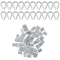 YSDMY Drahtseil Kauschen 2mm Edelstahl 20 Stück Seilklemmen Kausche Rostfrei mit 50 Stück Aluminiumhülsen Alu Klemme Crimpschlaufenhülsen für 2mm Drahtseil und Kabel