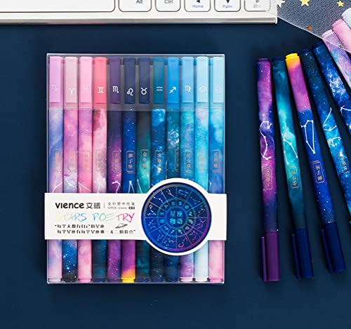 Toshine Constellation Pens Creative Starry Galaxy Black Gel Ink Pens Smooth Writing 0.5mm Fine Ballpoint Pen 12 pcs Zodiac Sign Gifts Pens for School Office Stationery Supply (Constellation)