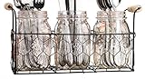 Set of 3 Clear Glass Mason Jars in Wire Tray with Wooden Handles, Flatware Caddy Organizer Set for Home & Parties