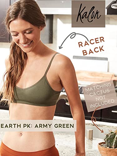 Kalon Women’s 4 Pack Racerback Sports Bralette Seamless Wireless Comfort Bra (Medium, Earth) #TOP2