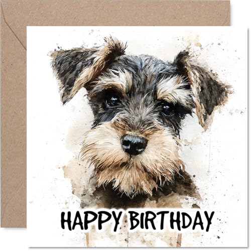 Miniature Schnauzer Birthday Card for Men Women - Dog Breeds - Happy Birthday Card for Grandma Cousin Husband Nanny 145mm Bday Greeting Cards