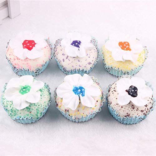 HT 6PCS Flower Shape Cake Simulation Food Artificial Fake Food Model Play Food Kids Toy Home Kitchen Party Decoration Store Market Display Photography Props, Color Random (Flower Shape Cake)
