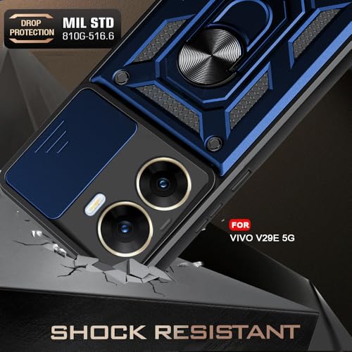 Image of AESTMO Tough Armor Vivo V29E 5G Bumper Back Case Cover | Ring Holder & Sliding Camera Shield Cover | 360 Degree Protection Back Case Cover for Vivo V29E 5G (Blue)