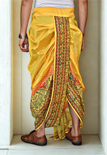 Image of Men's Ready to Wear Pant System Printed MAYUR PUCHHA Dhoti for Marriage, Pooja, Festival etc.(GC010)