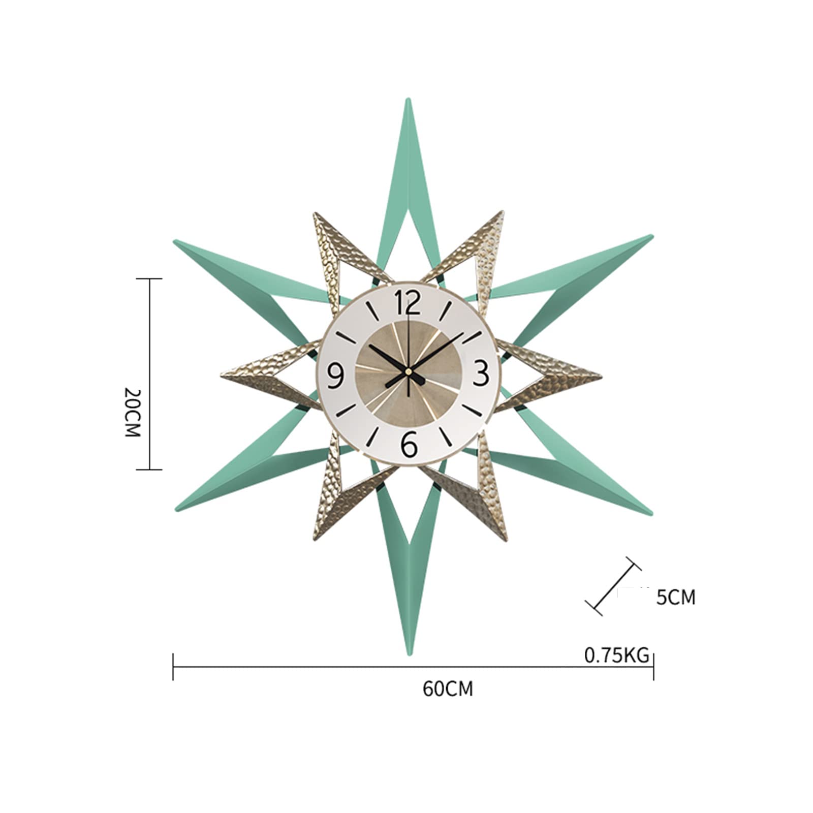 Zegary ścienne, Duży metalowy zegar ścienny Starburst z połowy wieku. Dekoracyjne(B,60cm/24 inch)