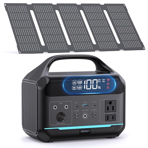 Solar Generator with Panels Included – Portable Power Station 300W with 30W Solar Panel, 192Wh(60000mAh) LiFePO4 Battery, Power Bank 8-Port Design w/2 AC Outlets for Home,Laptop, RV, Hurricane, Heated