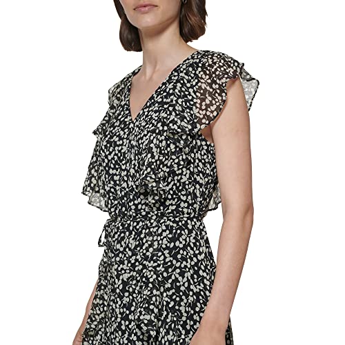 Tommy Hilfiger Women's Sleeveless Ruffle Dress, Black/White Cap, 6 #TOP3