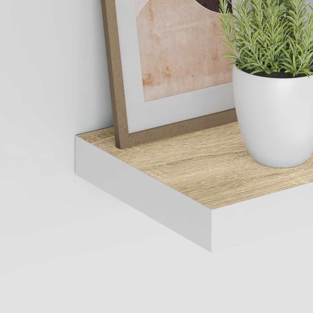 2 estantes flotantes de roble y blanco, estantes flotantes de pared de MDF con marco de metal, 40 x 23,5 x 3,8 cm, soporte invisible para salón, dormitorio, oficina