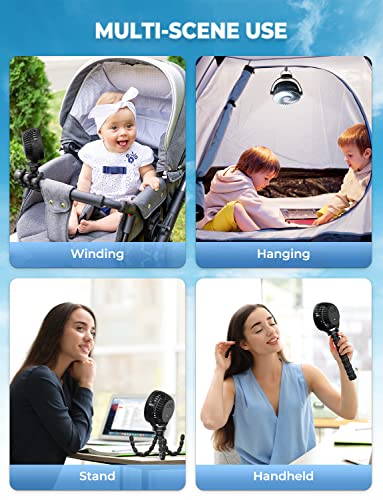 Vosfeel Stroller Fan Clip On For Baby - Battery Operated Fan With Light - 3 Wind Levels Tripod Handheld Fan For Stroller Beach Camping Bike Desk Car #TOP4