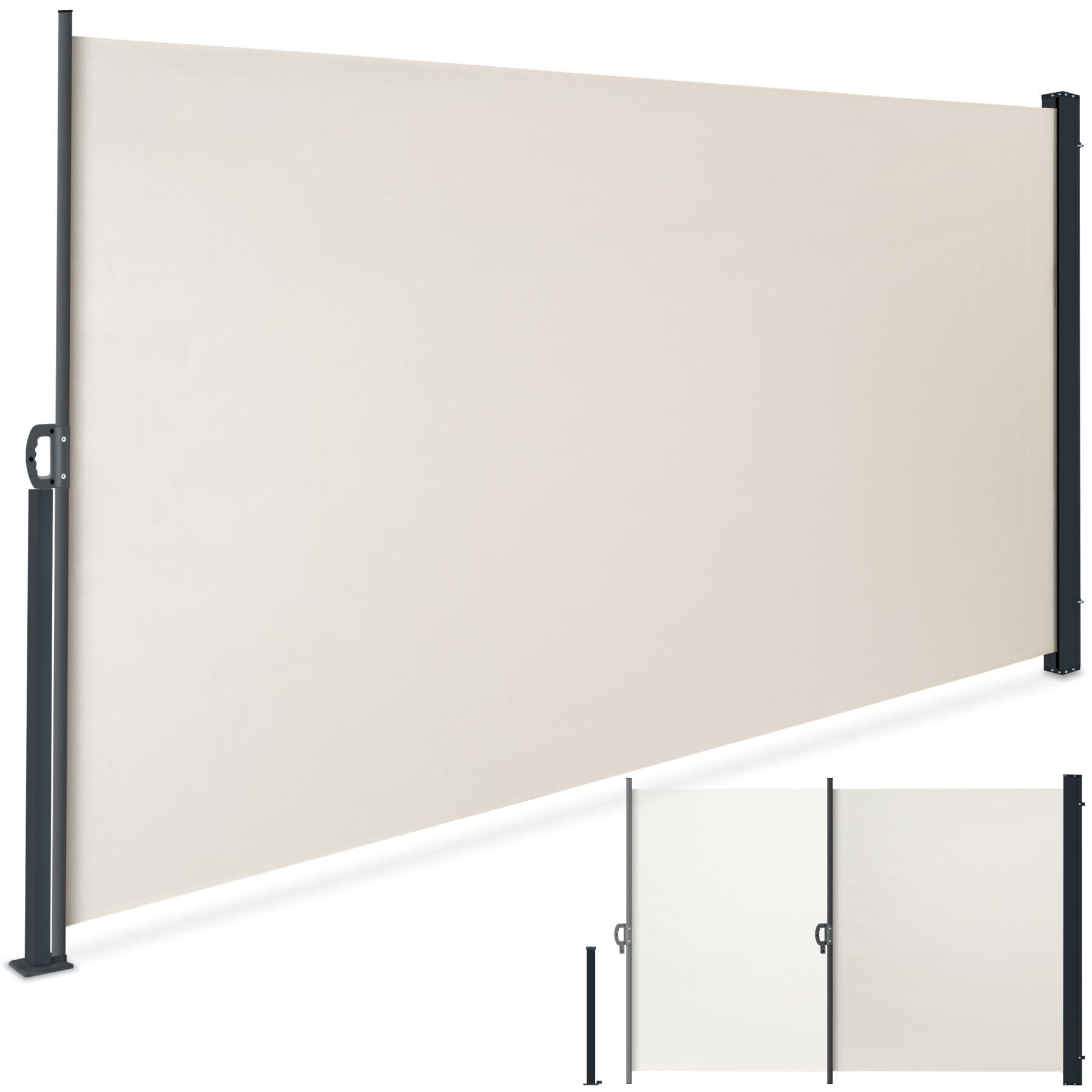 Tectake Tenda Laterale Avvolgibile Estensibile 300 x 200 cm Paravento Esterno Acciaio Beige