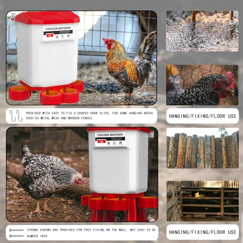 FXiaoy Heated Chicken Waterer, Automatic Poultry Waterer, 11L (Red, 11L)