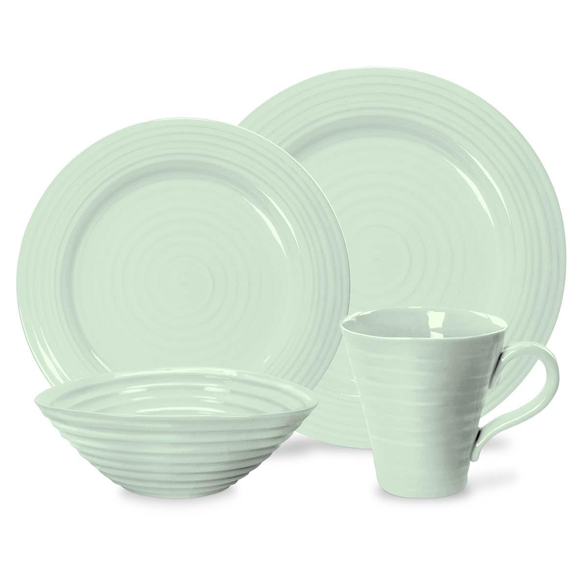 Portmeirion Sophie Conran Celadon 4 Piece Place Setting Dinnerware – Porcelain Dinner Plate, Salad Plate, Bowl & Mug – Dishwasher, Microwave, Freezer & Oven Safe Elegant Tableware Set