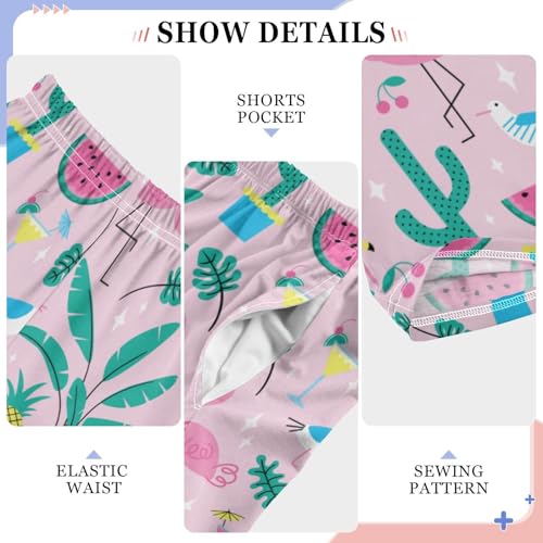 Summer Flamingo Cactus Pineapple Boys Long Pants Soft Trousers Elastic Waist Kids Lounge Bottoms with Pockets S-XL4